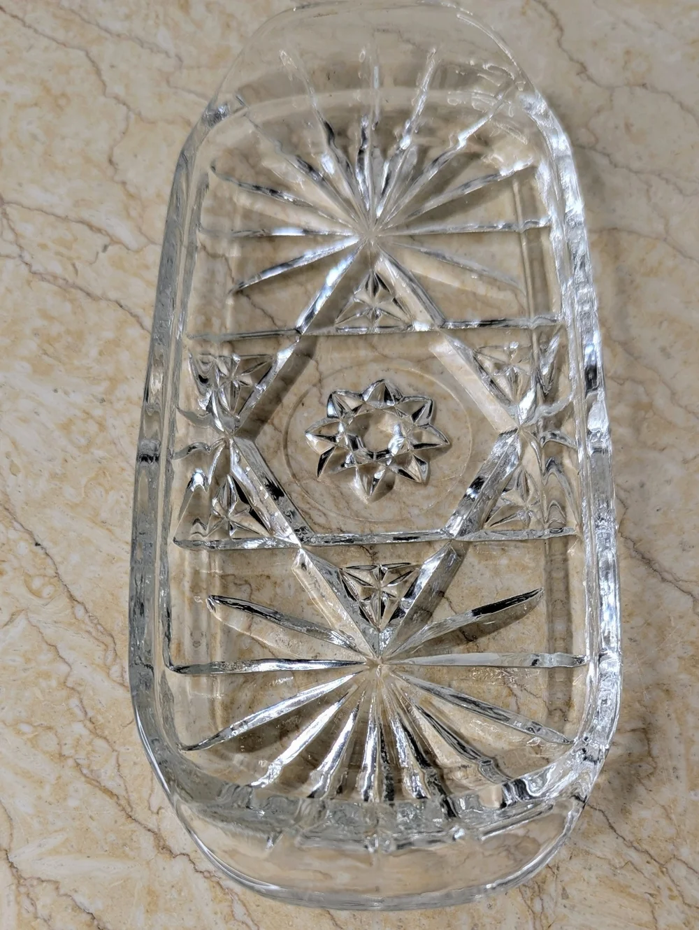 Vintage Anchor Hawking Prescut Clear Glass Star & Fan Design Butter Dish & Cover